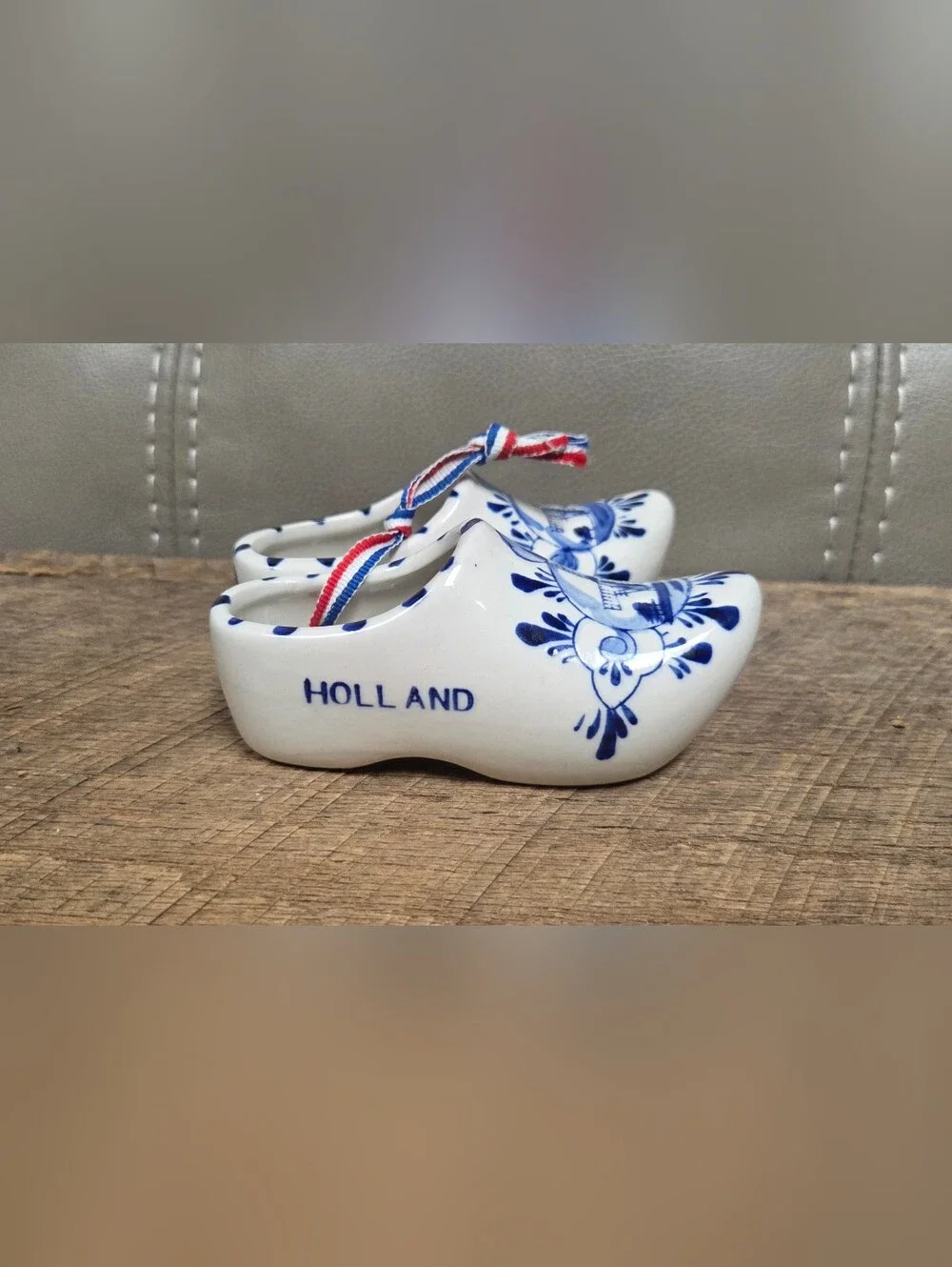 Vintage Delft Blue Ceramic Dutch Clogs Hand Painted Windmill Decor Figurine B1n
